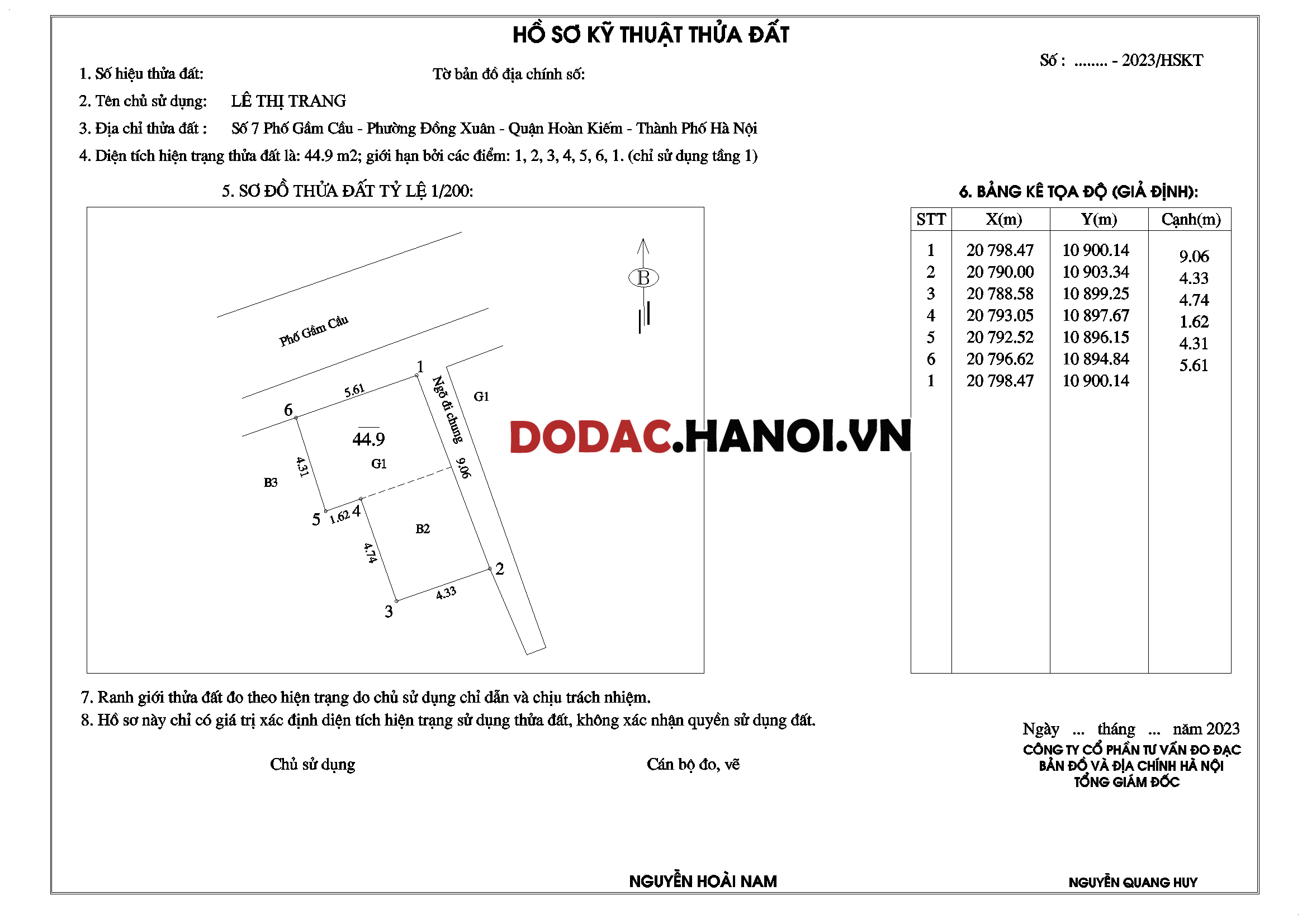 Mẫu Hồ sơ Đo đạc địa chính Hà Nội 1
