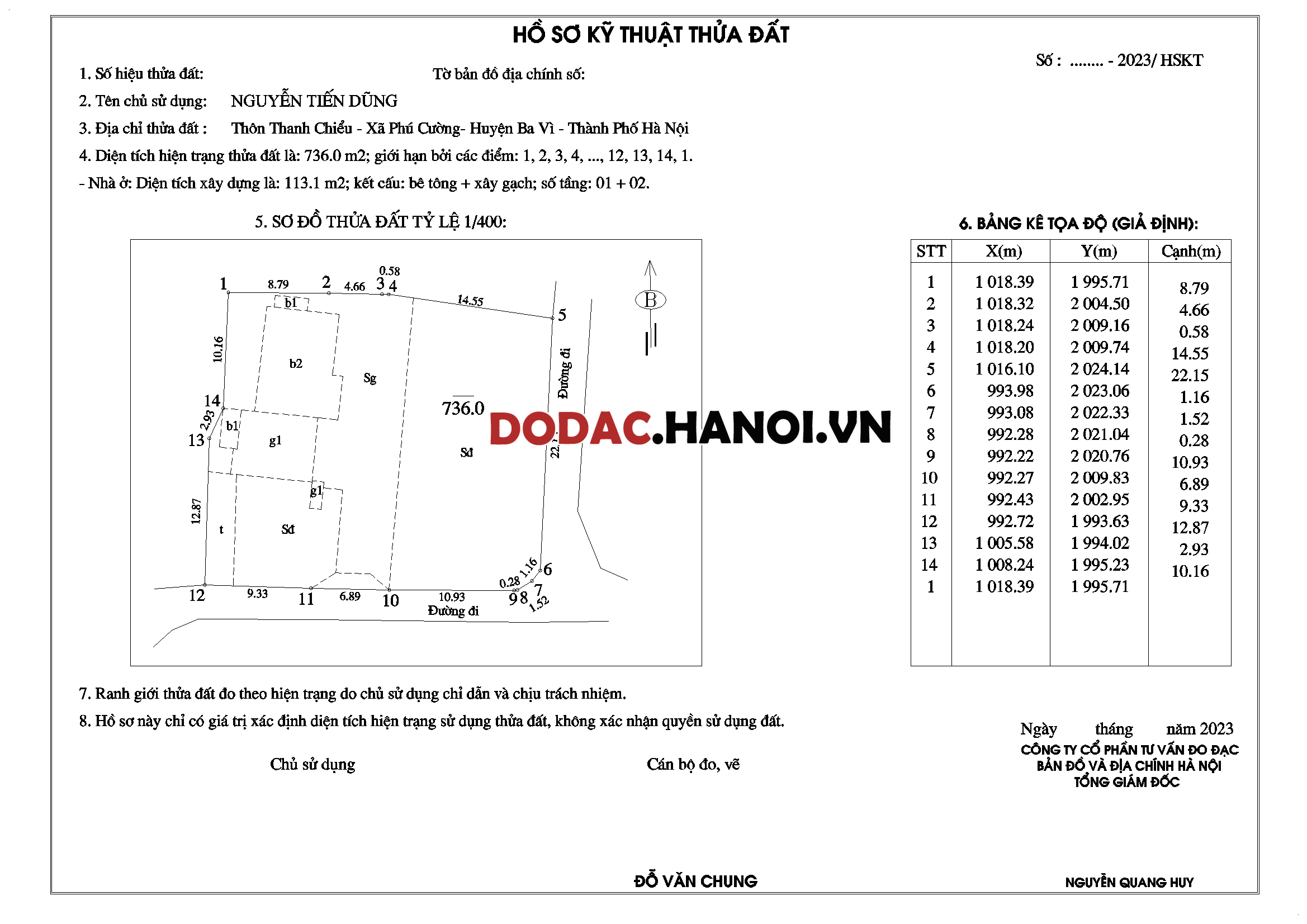 Mẫu Hồ sơ Đo đạc địa chính Hà Nội 2